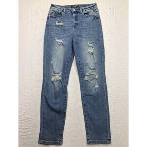 JUDY BLUE Boyfriend Jeans Women 9/29 (28x28) Whiskered Distressed Stretch